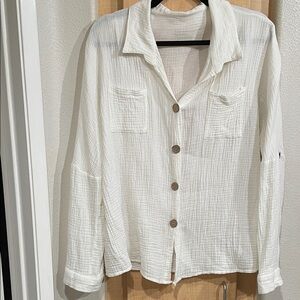 White Linen Style Button-Up Shirt